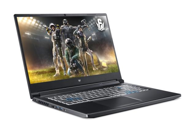Лаптоп Acer Predator Helios 300, PH317-55-77CR, Core i7 11800H (up to 4.60 GHz, 24MB), 17.3" FHD IPS 144Hz, 16GB DDR4 3200MHz (1 slot free), 512GB NVMe+1TB HDD, GeForce RTX 3070 8GB GDDR6, Wi-Fi 6ax, BT 5.1, Backlit kbd, Win 11 Home, Black