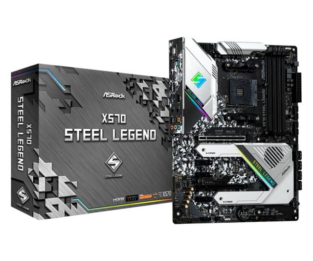 Дънна платка ASRock X570 Steel Legend, X570, AM4, 4xDDR4, (HDMI&DP)(CFX), PCI-Е 4.0, 8x SATA 6Gb/s, 1x Hyper M.2, 1x USB 3.2 (Gen2, Type-C), ATX