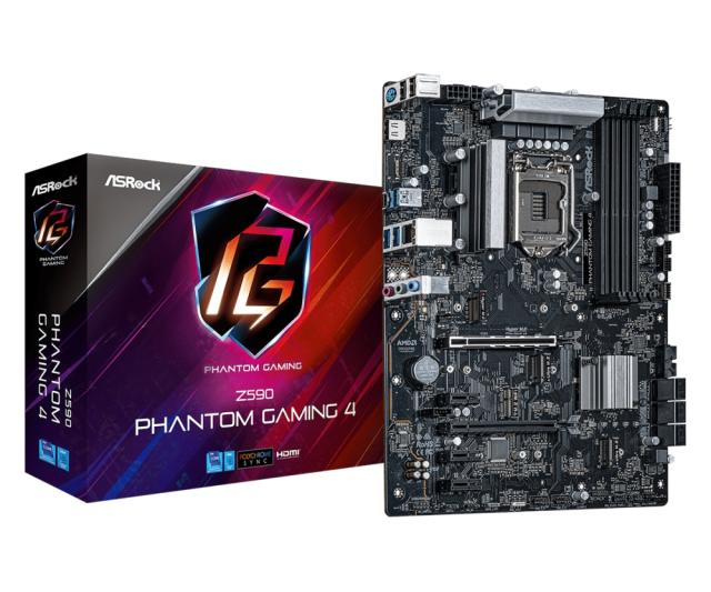 Дънна платка ASRock Z590 Phantom Gaming 4, Z590, LGA1200, 4xDDR4, (HDMI)(CFX), PCI-E 4.0, 6x SATA 6Gb/s, 3x M.2, 1x USB 3.2 Gen 2 Type-C, ATX