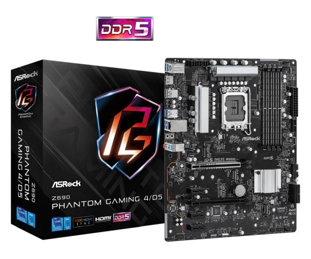 Дънна платка ASRock Z690 Phantom Gaming 4/D5, LGA 1700, DDR5, (CF),  PCI-E 5.0, 4x SATA 6Gb/s, 3x M.2, 1x USB 3.2 Gen2, ATX