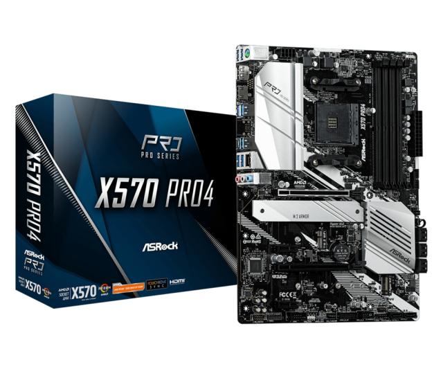 Дънна платка ASRock X570 Pro4, X570, AM4, (DisplayPort&HDMI)(CFX), PCIe 4.0, 4 x DDR4, 8x SATA3 6.0 Gb/s, 1x Hyper M.2 Socket, 6x USB 3.2 Gen1, ATX