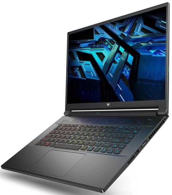 Лаптоп Acer Predator Triton 500, PT516-52s-91ZB, Core i9-12900H(3.80GHz up to 5GHz, 24MB), 16" (2560x1600), 240Hz, 16GB LPDDR5 (1 slot free), 1024GB PCIe SSD, RTX 3080Ti 16GB GDDR6, FP,SD card, FHD Cam, Wi-Fi 6ax, BT 5.2,Win 11 Home,Black