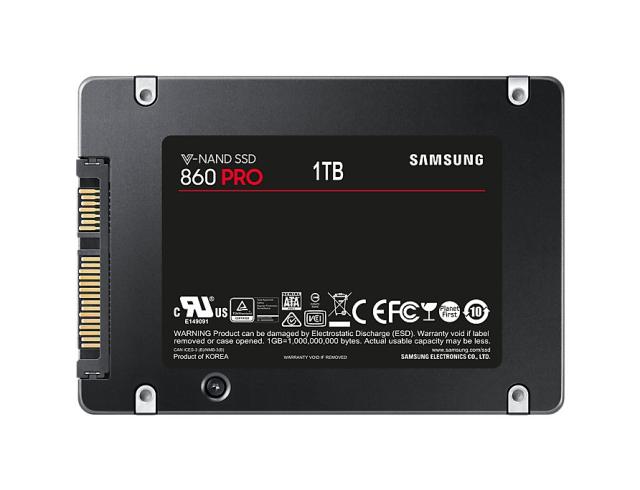 Samsung SSD 860 PRO 1TB Int. 2.5" SATA III, V-NAND 2-bit MLC, MJX Controller, 256-bit Encryption, Read 560 MB/s Write 530 MB/s, Cache Memory 1GB DDR4