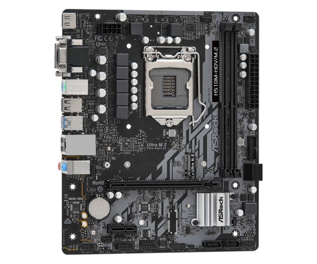 Дънна платка ASRock H510M-HDV/M.2, H510, LGA1200, 2xDDR4, (HDMI/DVI/VGA), PCI-E 4.0, 4x SATA 6Gb/s, 1x M.2, 2x USB 3.2 Gen 1, Micro ATX