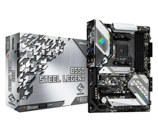 Дънна платка ASRock B550 Steel Legend, AM4, B550, DDR4, (DisplayPort&HDMI),(CFX), PCI-E 4.0, 6x SATA 6Gb/s, 2x M.2, 1x USB 3.2 Gen 2 Type-C, ATX