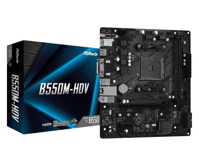 Дънна платка Asrock B550M-HDV, 2x DDR4, 1x PCIe x16, 1x M.2, 6x SATA3, DVI, HDMI, DP, ATX 