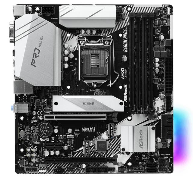 Дънна платка Asrock B460M PRO4, B460, LGA1200, DDR4, PCI-E 3.0, (HDMI&D-Sub&DP), CFX, 6x SATA 6Gb/s, 2x M.2 Socket, 1x USB 3.2 Gen1 Type-C, Micro ATX