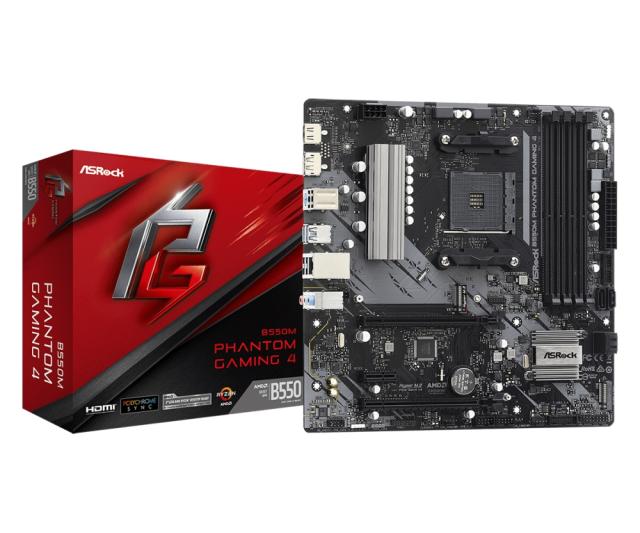 Дънна платка ASRock B550M Phantom Gaming 4, AM4, B550, 4 x DDR4, (DP&HDMI), (CFX), PCI-E 4.0, 4x SATA 6Gb/s, 2x M.2, 4x USB 3.2 Gen1, mATX