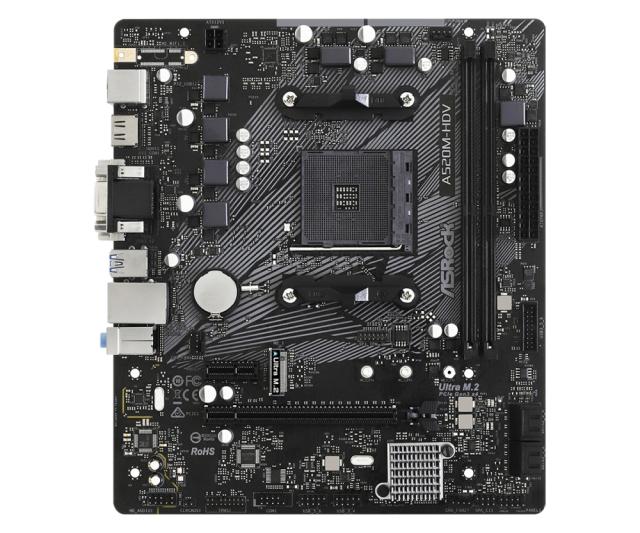 Дънна платка ASROCK A520M-HDV AM4, 2xDDR4, PCIe 3.0 x16,PCIe 3.0 x1, M.2, 4 SATA3, D-Sub, DVI, HDMI, mATX