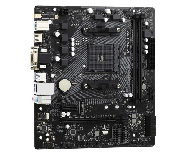 Дънна платка ASROCK A520M-HDV AM4, 2xDDR4, PCIe 3.0 x16,PCIe 3.0 x1, M.2, 4 SATA3, D-Sub, DVI, HDMI, mATX