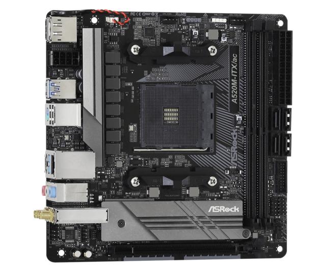 Дънна платка ASRock A520M-ITX/ac, A520, AM4, DDR4, PCI-E 3.0 (DP/HDMI), 4x SATA 6Gb/s, 1x M.2, 1x USB 3.2 Gen 1 Type-C, Bluetooth, Wi-Fi, Mini-ITX