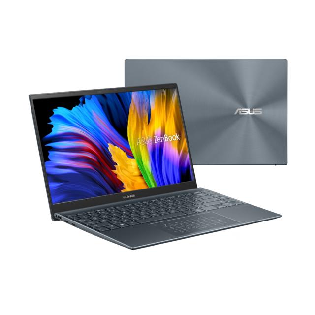 Лаптоп Asus Zenbook UM425UAZ-KI721X, AMD Ryzen 7 5700U 1.8Ghz(12M Cache, up to 4.3 GHz), 14" FHD(1920x1080)400 Nits, DDR4 16GB(ON BD.),512G PCIEG3 SSD,2xType C,TPM, Num Pad, Windows 11 Pro, Pine Grey