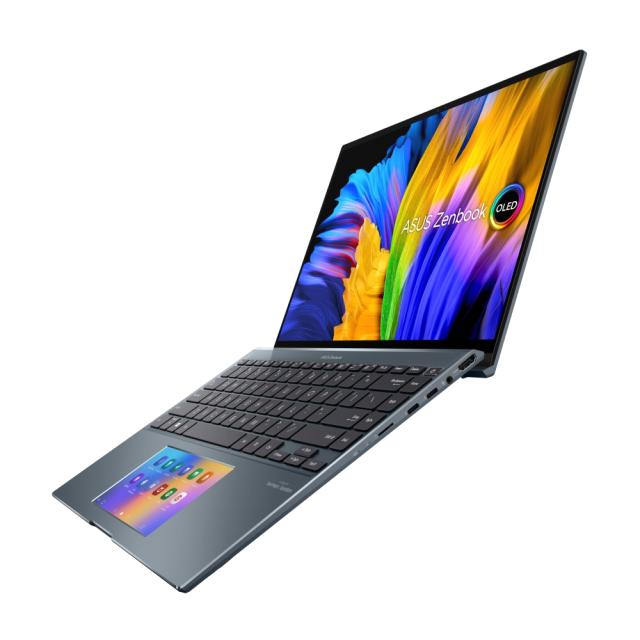 Лаптоп Asus Zenbook OLED UX5400EA-OLED-KN731R, Screenpad, Intel Core i7-1165G7 2.8 GHz (12M Cache, up to 4.7 GHz), OLED 14" 2.8K (2880 x 1800),400Nits Glare, 16GB LPDDR4(ON BD), Intel Iris Xe, PCIEG3x2 1TB SSD,Thunderbolt,TPM,Windows 10 Pro-, Bag, St