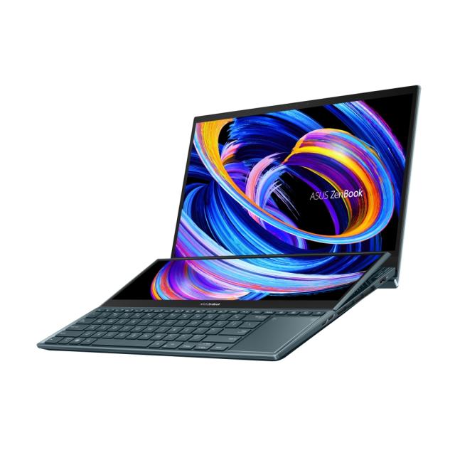Лаптоп Asus ZenBook Duo 15 UX582H-OLED-H941X, Screen Pad Plus, Intel Core i9-11900H 2.5 GHz (24M Cache, up to 4.9 GHz, 8 cores), 400nits,15.6"OLED 4KUHD (3840x2160)Touch, 32GB DDR4 on board, PCIE4 1TB SSD, RTX3080 8GB GDDR6,TPM, Win11 Pro 64 bit, Sle
