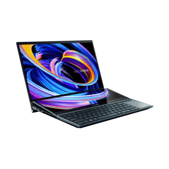 Лаптоп Asus ZenBook Duo 15 UX582H-OLED-H941X, Screen Pad Plus, Intel Core i9-11900H 2.5 GHz (24M Cache, up to 4.9 GHz, 8 cores), 400nits,15.6"OLED 4KUHD (3840x2160)Touch, 32GB DDR4 on board, PCIE4 1TB SSD, RTX3080 8GB GDDR6,TPM, Win11 Pro 64 bit, Sle