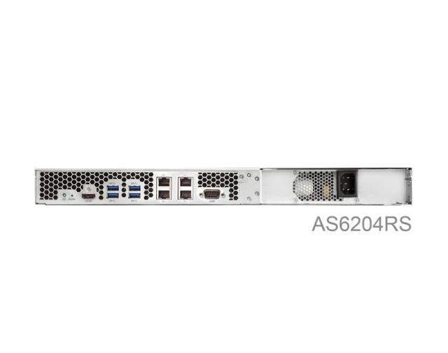 Мрежов сторидж Asustor AS6204RS, 4-bay NAS, Intel Celeron Quad-Core N3160 (up to 2.24 GHz, 2MB), 4 GB DDR3L SO-DIMM (max 8GB), 4 x 3.5" or SSD, GbE x 4, 4*USB 3.0, HDMI, lock tray, 1U Rack, Single Power & Rail Kit
