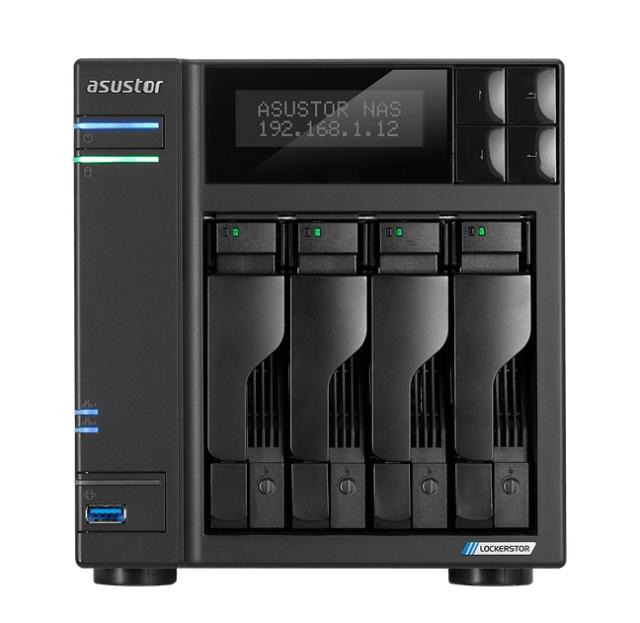 Мрежов сторидж Asustor  Lockerstore 4 AS6604T, 4-Bay NAS, Intel Apollo Lake Quad-Core J4125 up to 2.7GHz, 4 GB SO-DIMM DDR4,M.2 Slots (2280 NVMe SSD) x2, GbE x 2, USB 3.2 x 3, HDMI 2.0, WOW (Wake on WAN), WOL, System Sleep Mode, AES-NI hardware encry