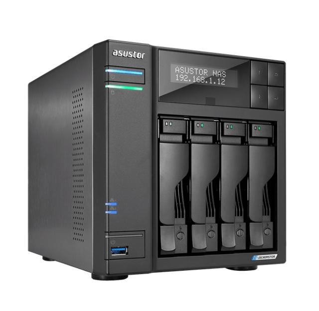 Мрежов сторидж Asustor  Lockerstore 4 AS6604T, 4-Bay NAS, Intel Apollo Lake Quad-Core J4125 up to 2.7GHz, 4 GB SO-DIMM DDR4,M.2 Slots (2280 NVMe SSD) x2, GbE x 2, USB 3.2 x 3, HDMI 2.0, WOW (Wake on WAN), WOL, System Sleep Mode, AES-NI hardware encry
