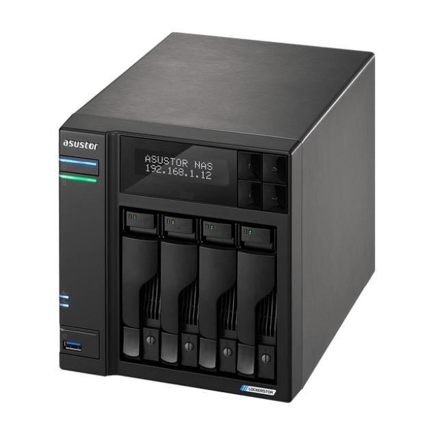 Мрежов сторидж Asustor  Lockerstore 4 AS6604T, 4-Bay NAS, Intel Apollo Lake Quad-Core J4125 up to 2.7GHz, 4 GB SO-DIMM DDR4,M.2 Slots (2280 NVMe SSD) x2, GbE x 2, USB 3.2 x 3, HDMI 2.0, WOW (Wake on WAN), WOL, System Sleep Mode, AES-NI hardware encry