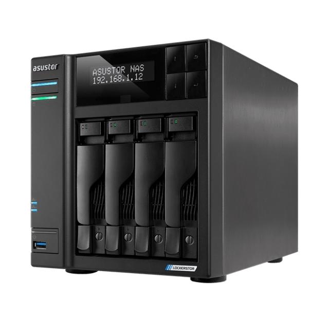 Мрежов сторидж Asustor  Lockerstore 4 AS6604T, 4-Bay NAS, Intel Apollo Lake Quad-Core J4125 up to 2.7GHz, 4 GB SO-DIMM DDR4,M.2 Slots (2280 NVMe SSD) x2, GbE x 2, USB 3.2 x 3, HDMI 2.0, WOW (Wake on WAN), WOL, System Sleep Mode, AES-NI hardware encry