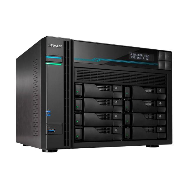 Мрежов сторидж Asustor Lockerstore 8 AS6508T, 8-Bay NAS, Intel ATOM C3538 Quad-Core (Denverton 2.1GHz), 8GB DDR4 (Max 32 GB) , 10 GbE x 2, 2.5 GbE x 2, USB 3.2 Gen-1 x 2, 8 x 2.5” / 3.5” SATA or SSD, 2x M.2PCIe (NvMe) or SATA SSD, with lock. tray, AE