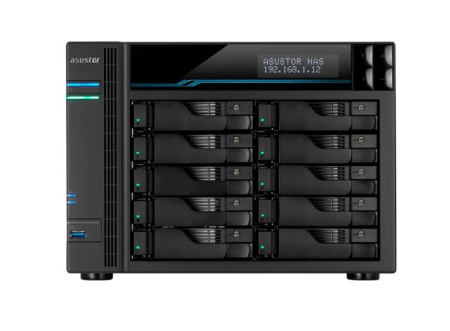 Мрежов сторидж Asustor Lockerstore 10 AS6510T, 10-Bay NAS, Intel ATOM C3538 Quad-Core( Denverton 2.1GHz), 8GB DDR4 (Max 32 GB) , 10 GbE x 2, 2.5 GbE x 2, USB 3.2 Gen-1 x 2, 10 x 2.5” / 3.5” SATA or SSD, 2 x M.2PCIe (NvMe) or SATA SSD, with lockable t