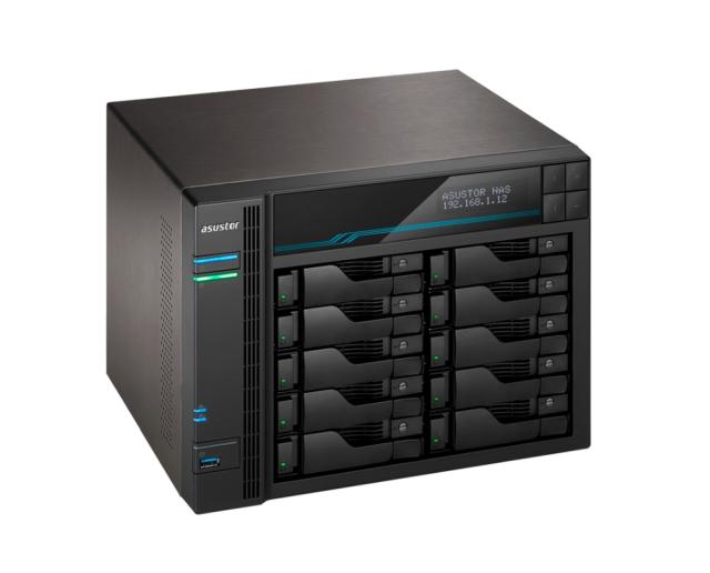 Мрежов сторидж Asustor Lockerstore 10 AS6510T, 10-Bay NAS, Intel ATOM C3538 Quad-Core( Denverton 2.1GHz), 8GB DDR4 (Max 32 GB) , 10 GbE x 2, 2.5 GbE x 2, USB 3.2 Gen-1 x 2, 10 x 2.5” / 3.5” SATA or SSD, 2 x M.2PCIe (NvMe) or SATA SSD, with lockable t