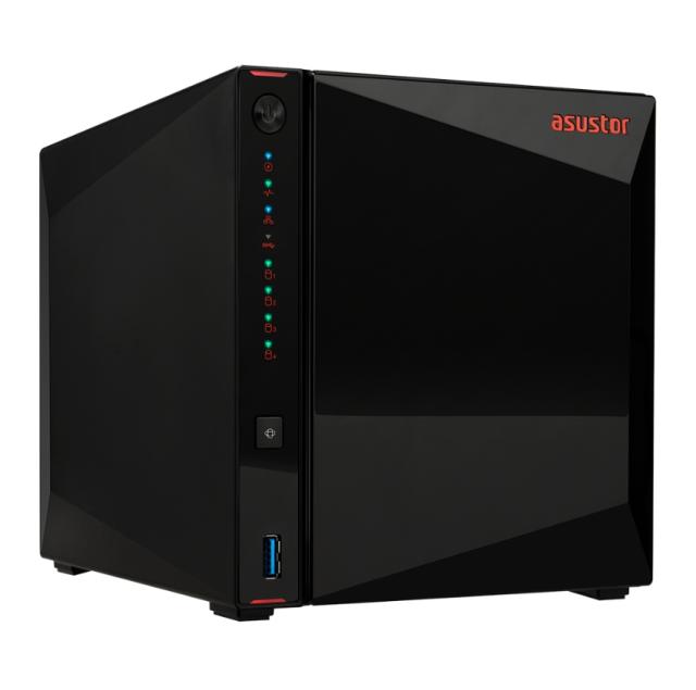 Мрежов сторидж Asustor AS5304T, 4-Bay NAS, Intel Celeron J4105 Quad-Core 1.5 GHz (burst up 2.5 GHz), 4 GB SO-DIMM DDR4, 4x 2.5"/3.5" SATA3 HDD or SSD, 2x 2.5 GbE, 3x USB 3.2 Gen 1 Type A, WOW (Wake on WAN), WOL, System Sleep Mode, AES-NI hardware enc