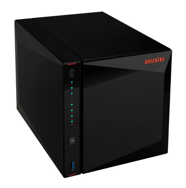 Мрежов сторидж Asustor AS5304T, 4-Bay NAS, Intel Celeron J4105 Quad-Core 1.5 GHz (burst up 2.5 GHz), 4 GB SO-DIMM DDR4, 4x 2.5"/3.5" SATA3 HDD or SSD, 2x 2.5 GbE, 3x USB 3.2 Gen 1 Type A, WOW (Wake on WAN), WOL, System Sleep Mode, AES-NI hardware enc