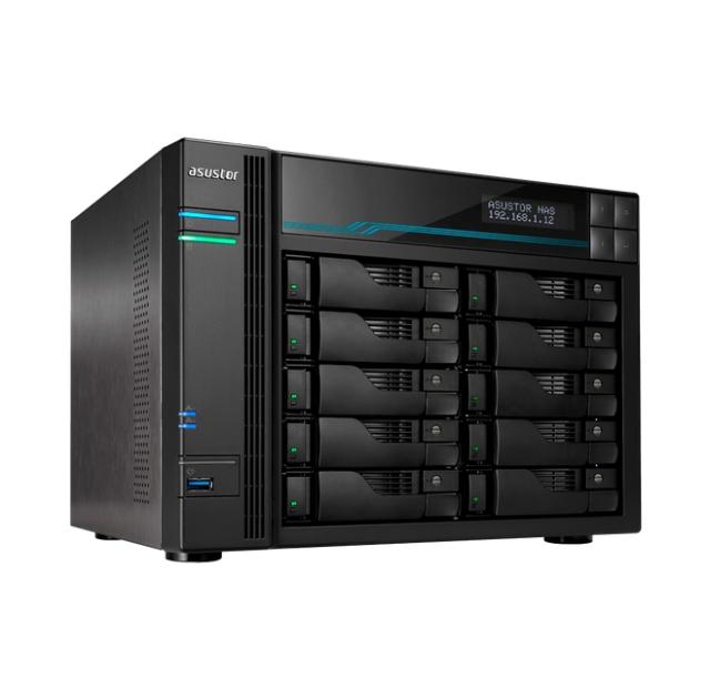 Мрежов сторидж Asustor Lockerstore Pro 10 AS7110T,10 Bay NAS, Intel Xeon Quad-Core E-2224 3.4GHz (up to 4.6GHz) , 8GB DDR4 ECC SODIMM, 2.5GbE x3, 10GbE x1, M.2 Drive Slots x 2, USB 3.2Gen2 x2, USB 3.2Gen1 x1, WOW (Wake on WAN), WOL, System Sleep Mode