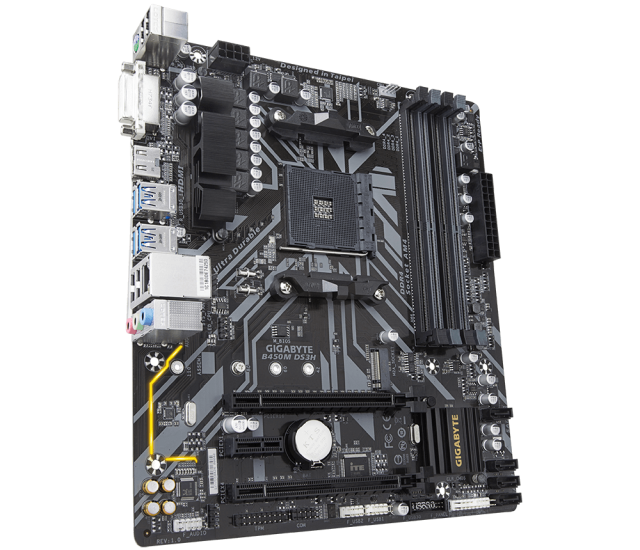 Дънна платка Gigabyte B450M DS3H V2, AM4, B450, DDR4, (HDMI/DVI)(CF), PCI-E 3.0, 4x SATA 6Gb/s, 1x M.2, 4x USB 3.1, rev. 1.0, mATX