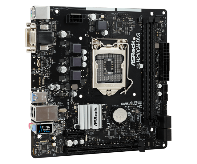 Дънна платка ASRock H310CM-DVS, H310, LGA1151, 2xDDR4, PCI-Е(DVI), 4x SATA 6Gb/s, 2x USB 3.1 Gen1, Micro ATX