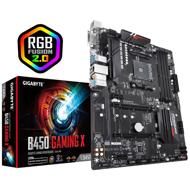 Дънна платка Gigabyte B450 Gaming X, B450, AM4, DDR4, (HDMI&DVI), (CF), PCIe, 6x SATA 6Gb/s, 1x M.2 ports, 2x USB 3.1 Gen 1, RGB Fusion,  ATX