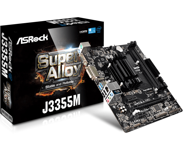 Дънна платка ASROCK J3355M, Intel® Dual-Core Processor J3355,  2 x DDR3/DDR3L, PCI-Е (HDMI&DVI&VGA), 2 x SATA3 6.0 Gb/s, 2 x USB 3.1 Gen 1, 2 x USB 2.0, Micro ATX