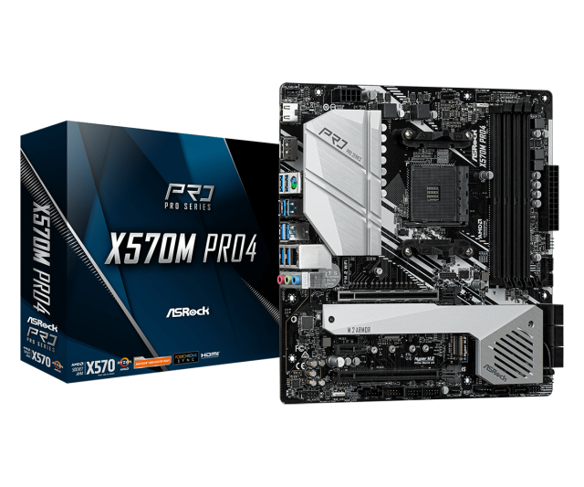 Дънна платка ASRock X570M Pro4, X570M, AM4, DDR4, (HDMI&DP), PCIe 4.0, CFX, 8x SATA 6Gb/s, 2x M.2, USB 3.2 Gen2, Micro ATX