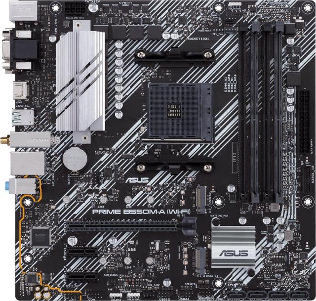 Дънна платка Asus PRIME B550M-A AC, B550, AM4, DDR4, PCI-E 4.0 (HDMI/DVI/VGA), 4x SATA 6Gb/s, Dual M.2, 2x USB 3.2 Gen 2, Bluetooth, Wi-Fi, Aura Sync, Micro ATX