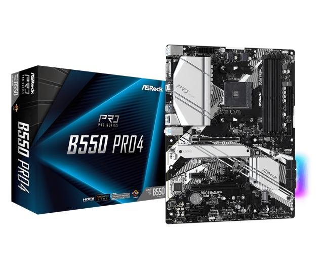 Дънна платка AsRock B550 PRO4, B550, AM4, (HDMI/VGA), (CFX), PCIe 4.0, 6x SATA3 6.0 Gb/s, 2x M.2, 2x USB 3.2 Gen2, ATX