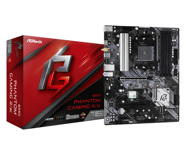Дънна платка Asrock B550 PHANTOM GAMING 4/AC, AM4, (HDMI), (CFX), PCIe 4.0, 4x SATA3 6.0 Gb/s, 1x M.2, 6x USB 3.2 Gen1, Wi-Fi, Bluetooth, ATX