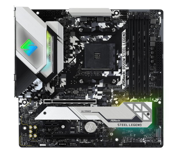 Дънна платка ASRock B550M STEEL LEGEND, AM4, 4 x DDR4, PCI-E 4.0, (DisplayPort&HDMI),(CFX), 6x SATA 6Gb/s, 2x M.2, 1x USB 3.2 Gen2 Type-C, mATX