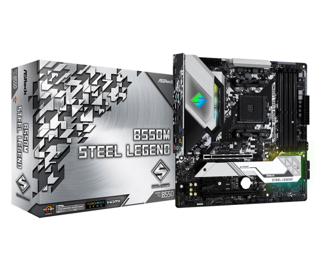 Дънна платка ASRock B550M STEEL LEGEND, AM4, 4 x DDR4, PCI-E 4.0, (DisplayPort&HDMI),(CFX), 6x SATA 6Gb/s, 2x M.2, 1x USB 3.2 Gen2 Type-C, mATX