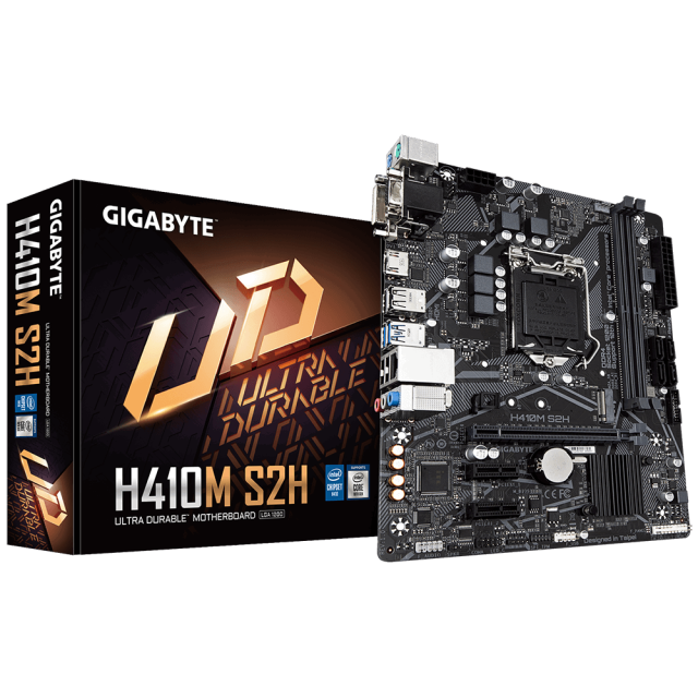 Дънна платка Gigabyte H410M S2H V3, H410, LGA1200, 2 x DDR4, (HDMI/DVI/VGA),  PCI-E 3.0, 4x SATA 6Gb/s, 1x M.2, 2x USB 3.2 Gen 1, Micro ATX