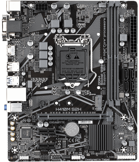Дънна платка Gigabyte H410M S2H V3, H410, LGA1200, 2 x DDR4, (HDMI/DVI/VGA),  PCI-E 3.0, 4x SATA 6Gb/s, 1x M.2, 2x USB 3.2 Gen 1, Micro ATX