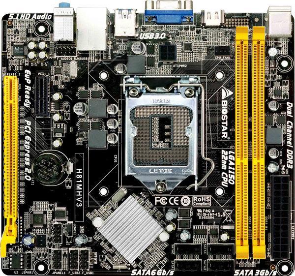 Дънна платка BIOSTAR H81MHV3, Intel H81, LGA1150, 2 x DDR3, PCI-E 3.0, 2x SATA 6Gb/s, 2x USB 3.0 Port, Micro ATX