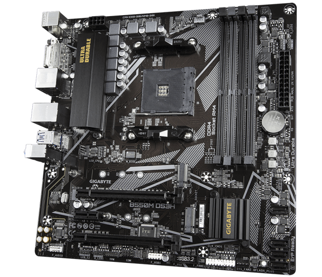 Дънна платка Gigabyte B550M DS3H, AM4, B550, 4 x DDR4, PCI-E 4.0(HDMI/DVI), 4x SATA 6Gb/s, 1x M.2 Socket, 4x USB 3.2 Type A,  RGB Fusion 2.0, Micro ATX