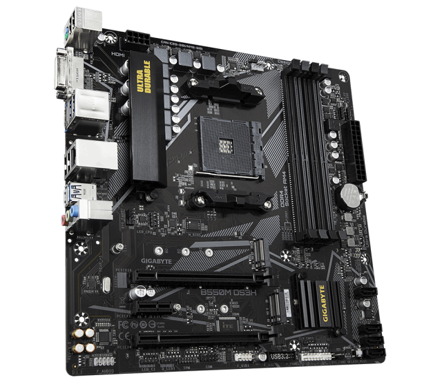 Дънна платка Gigabyte B550M DS3H, AM4, B550, 4 x DDR4, PCI-E 4.0(HDMI/DVI), 4x SATA 6Gb/s, 1x M.2 Socket, 4x USB 3.2 Type A,  RGB Fusion 2.0, Micro ATX