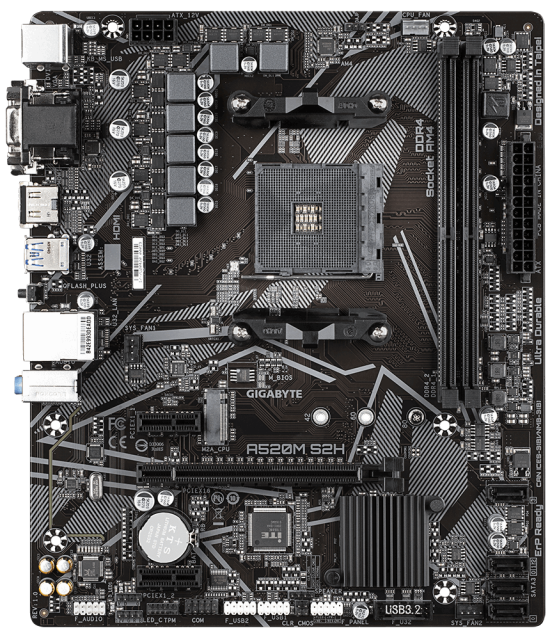 Дънна платка Gigabyte A520M-S2H, A520, 2 x DDR4, PCI-E 3.0(HDMI/DVI/VGA), 4x SATA 6Gb/s, 1x M.2, 4x USB 3.2 Gen 1, Micro ATX