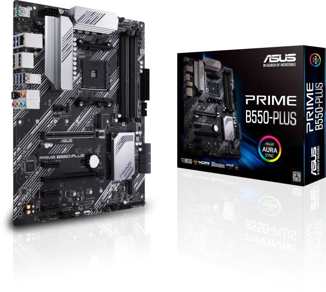 Дънна платка Asus PRIME B550-PLUS, B550, AM4, 4xDDR4, PCI-E 4.0 (DisplayPort/HDMI), (CFX), 6x SATA 6Gb/s, 2x M.2, 1x USB 3.2 Type-C, Aura Sync,ATX