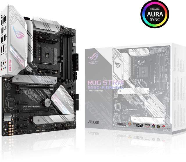 Дънна платка Asus ROG Strix B550-A Gaming, B550, 4 x AM4, DDR4, PCI-E 4.0 (DP/HDMI)(CFX), 6x SATA 6Gb/s, 2x M.2, 1x USB 3.2 Gen 2 Type-C, 2.5GB Lan, Aura Sync,  ATX