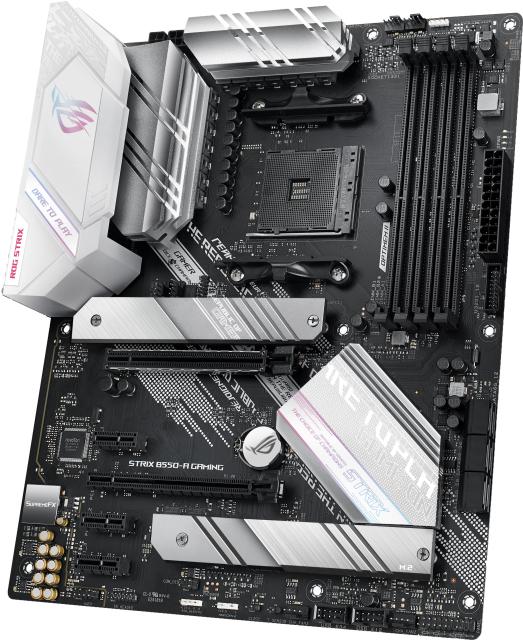 Дънна платка Asus ROG Strix B550-A Gaming, B550, 4 x AM4, DDR4, PCI-E 4.0 (DP/HDMI)(CFX), 6x SATA 6Gb/s, 2x M.2, 1x USB 3.2 Gen 2 Type-C, 2.5GB Lan, Aura Sync,  ATX