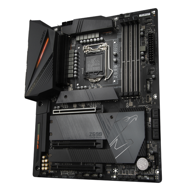 Дънна платка Gigabyte Z590 AORUS PRO AX, Z590, LGA1200, 4 x DDR4, PCIe (DP), 6 x SATA 6Gb/s, M.2 connector, 4 x USB 3.2 Gen 2 Type-A, USB Type-C, Wi-Fi, Bluetooth, RGB Fusion 2.0, ATX